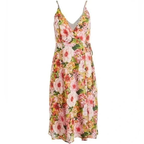 FOREVER 21 Pink Floral Sleeveless Wrap Dress M - Picture 2 of 13